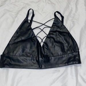 black leather crop top